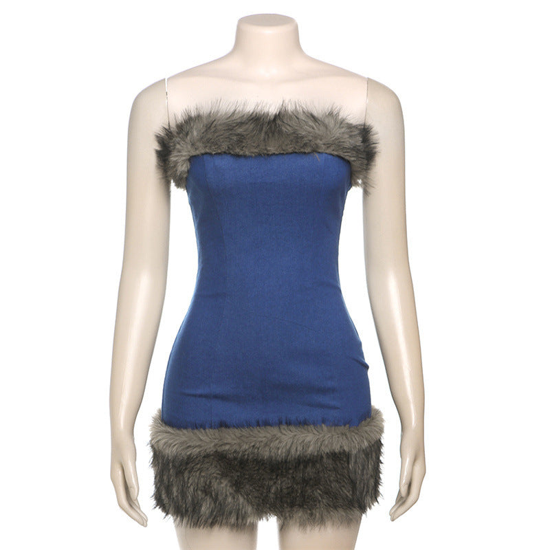 Women Autumn and Winter Sexy Strapless Bodycon Dress 4