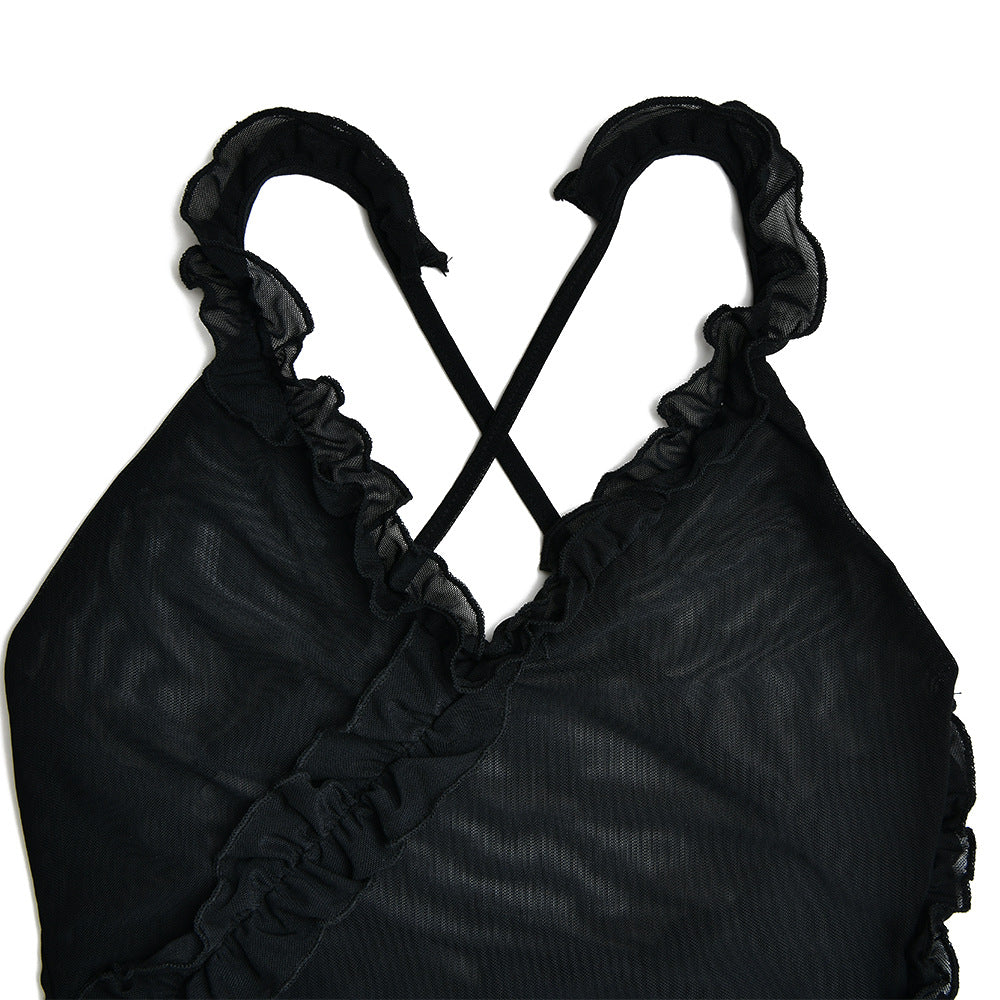 Summer V-neck Sexy Backless Ruffle Strap Dress 12