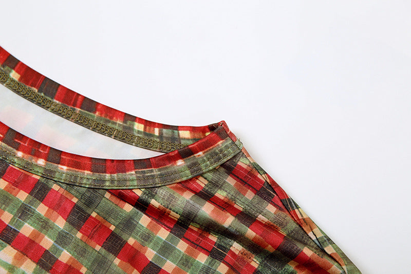 Women's Autumn Slim Fit Check Print Long Sleeve Bodycon Short Dress 13