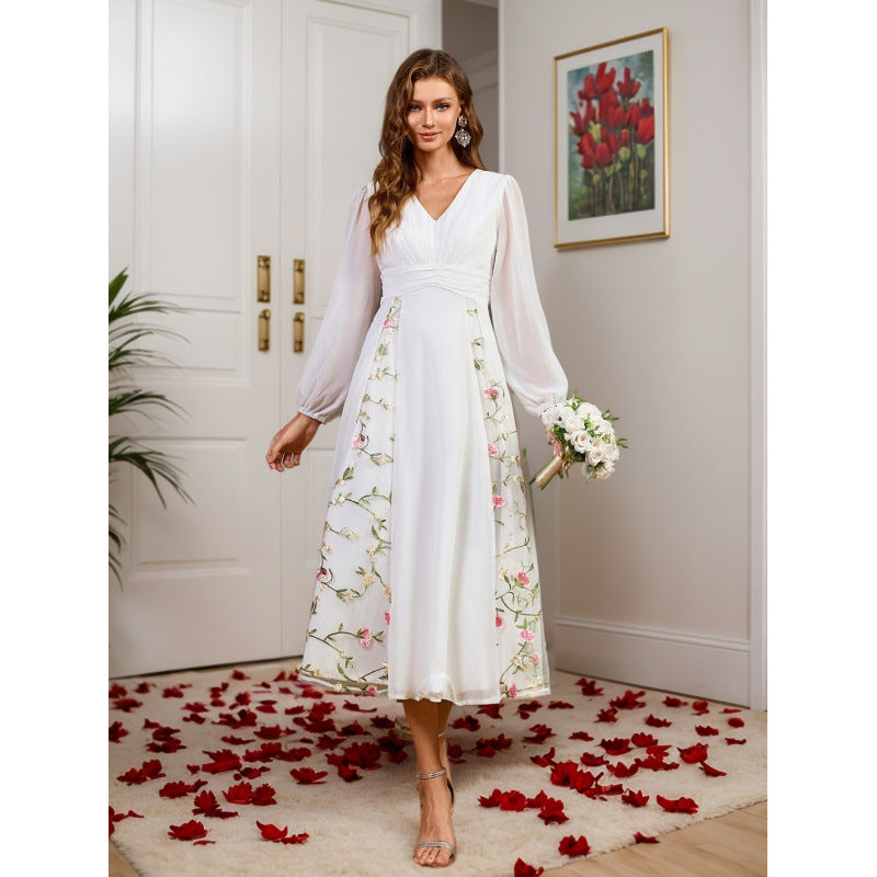 Women Summer Formal Party Long Sleeve Dress