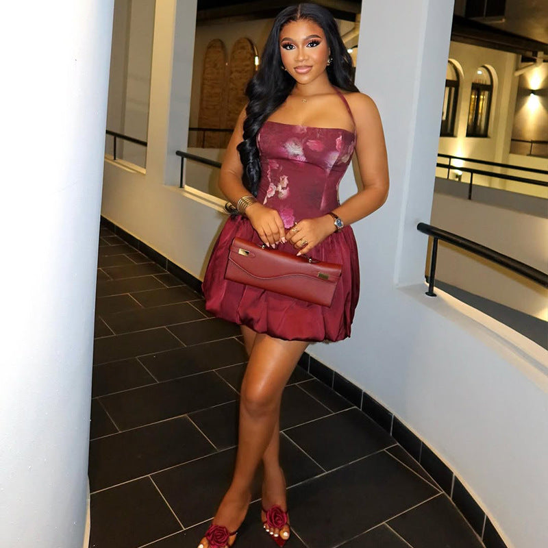 Women Pleated Off-Shoulder Halter Neck Dress 4