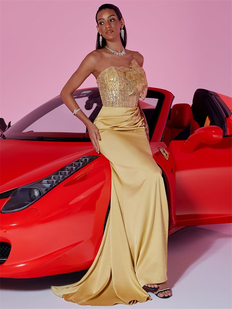 Women's Elegant Sequin Flower Patchwork Formal Cocktail Bridesmaid Evening Dress 5