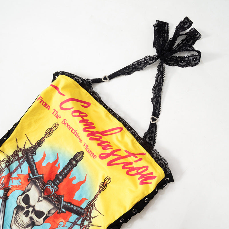 Women print lace lace Halter Neck Dress 12