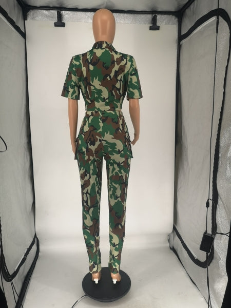 Women Fall Winter Fashion Print Cargo Style Casual Two-Piece Pants Set 19