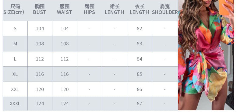 Women Printed Lace-Up Casual Long Sleeve Button Shirt Dress 12