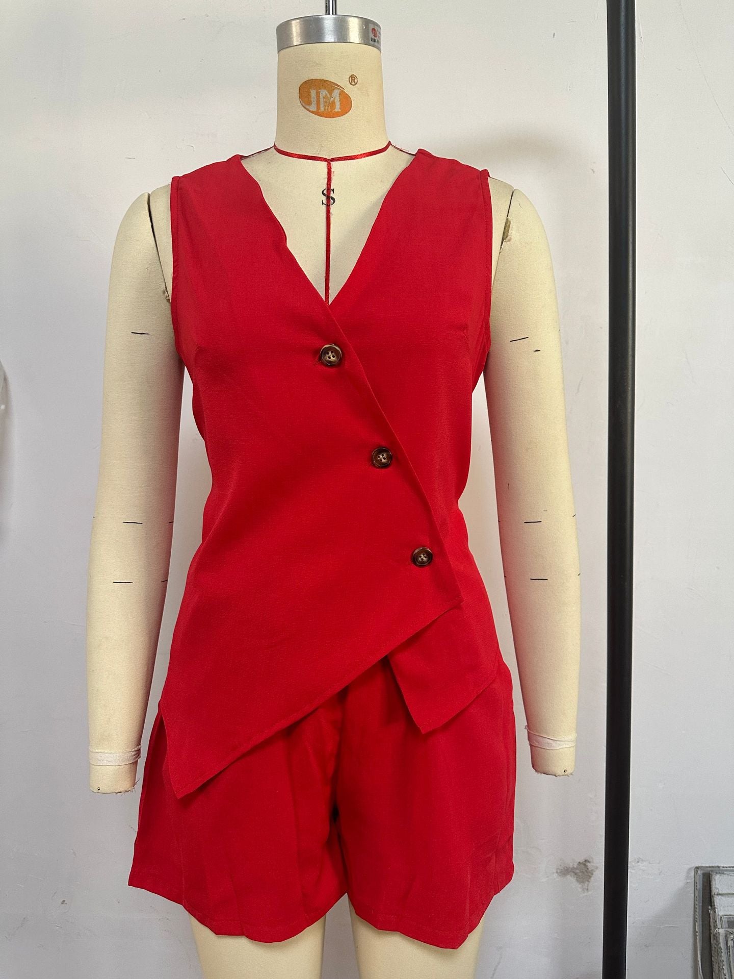 Women Summer Solid Casual V-Neck Vest and Shorts Two Piece Set 4