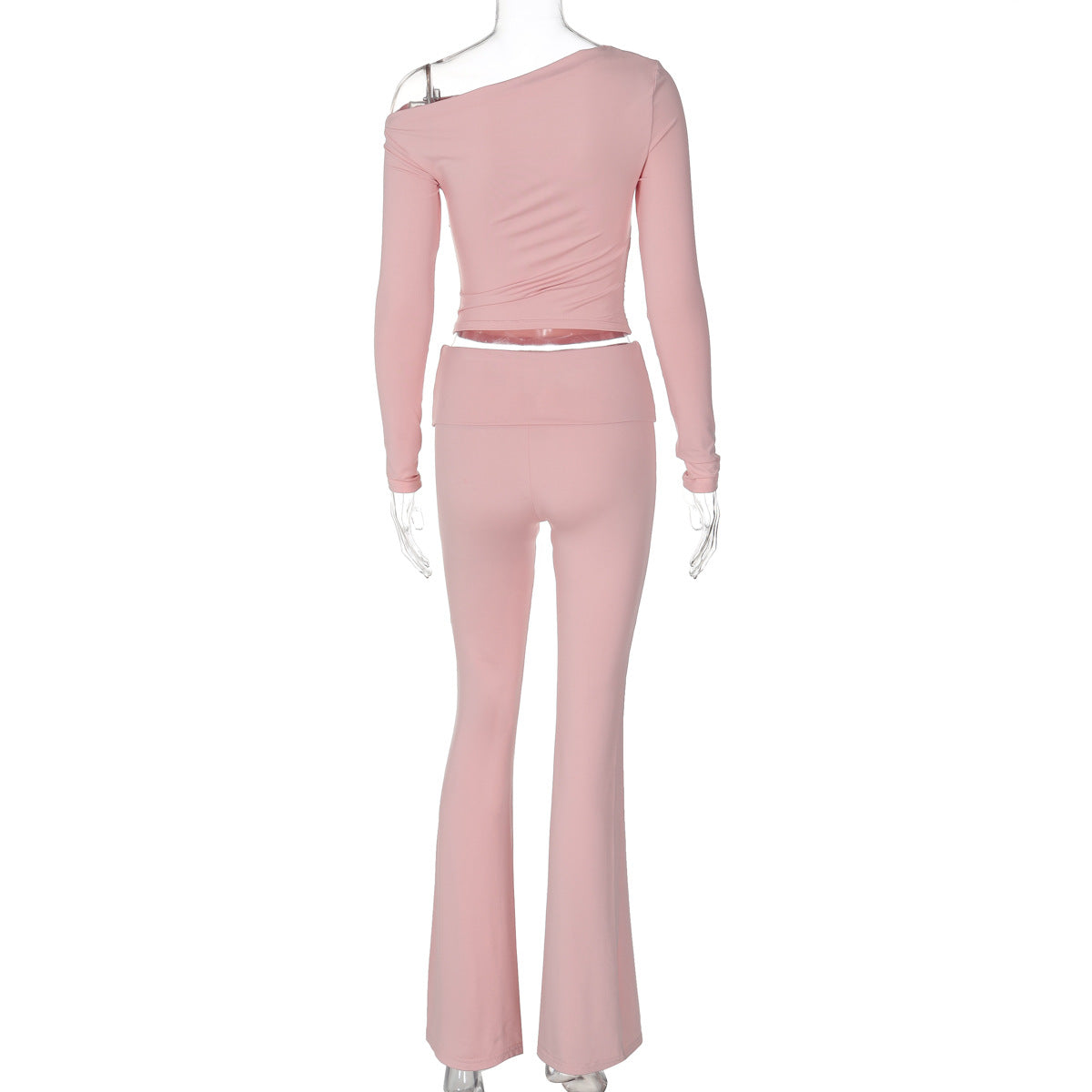 Women Summer Slash Shoulder Long Sleeve Top and Pants Two-piece Set 7