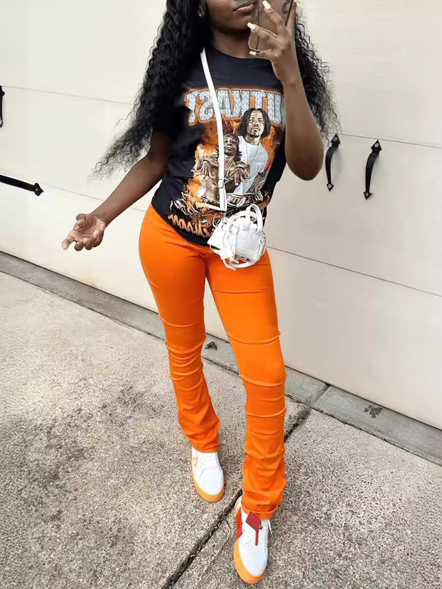 Women's Printed Short Sleeve Round Neck Two Piece Pants Set 7