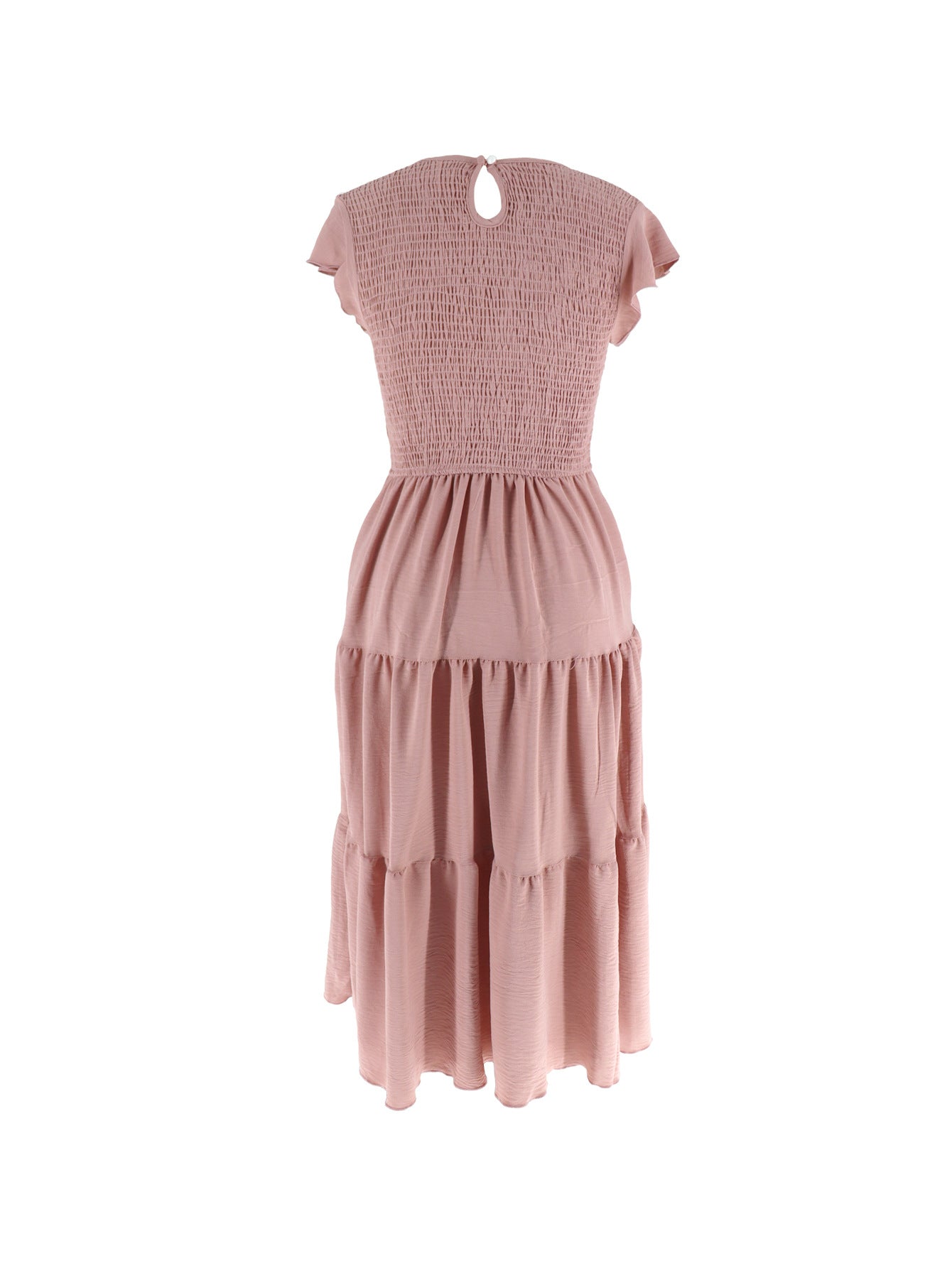 Solid Color Pleated Waist Casual Midi Dress 12