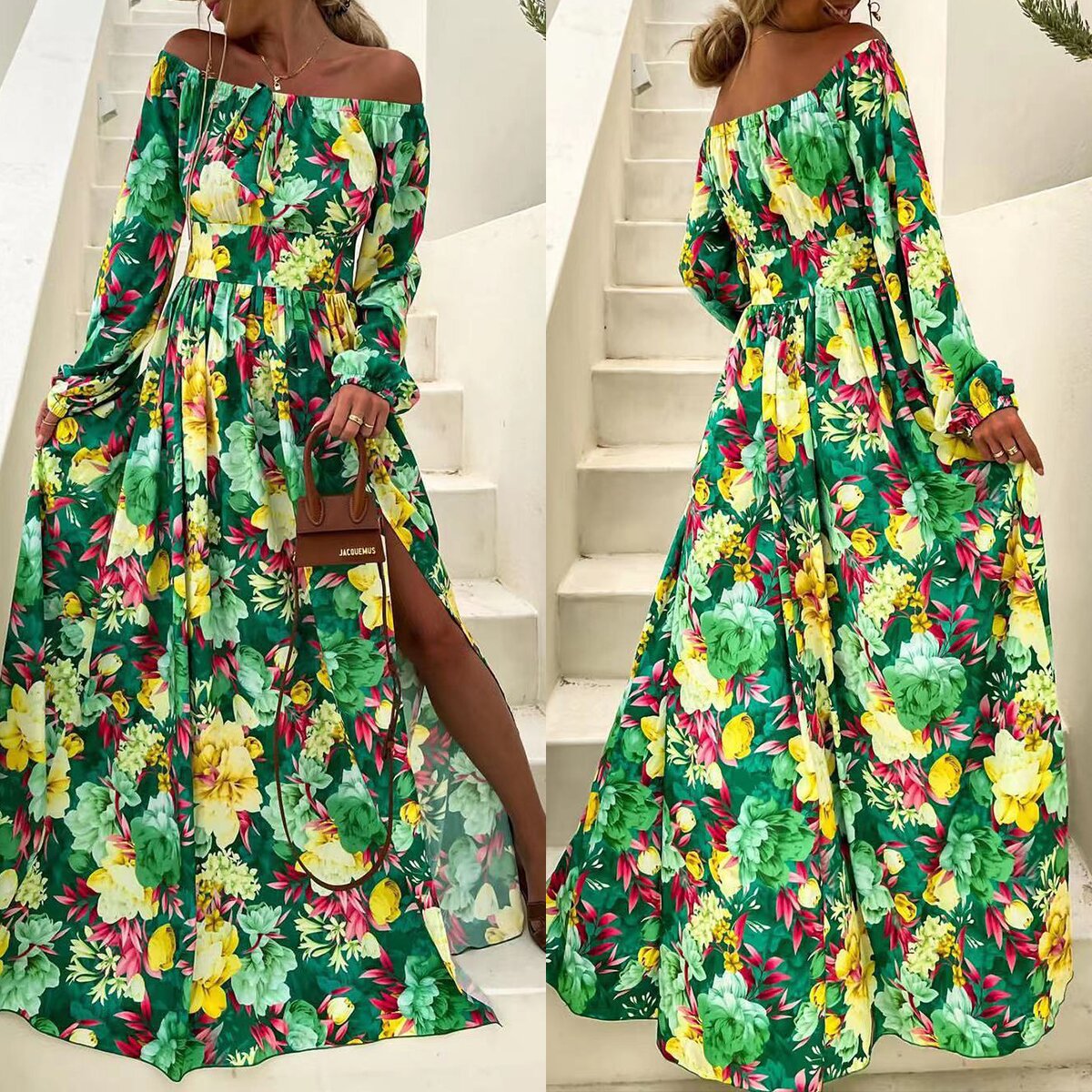 Women Summer Boho Off Shoulder Print Dress 5