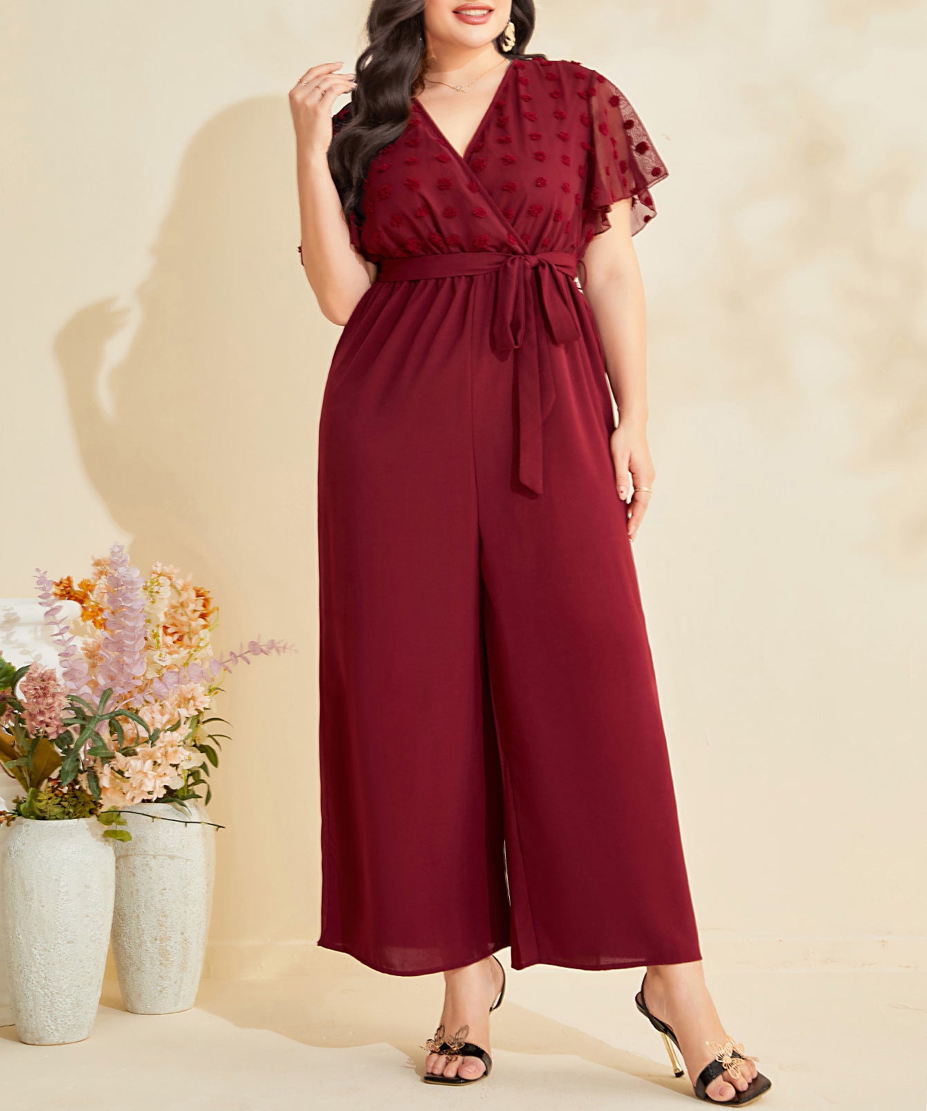 Autumn Winter Mesh Patchwork Lace Straight Loose High Waist Jumpsuit 5