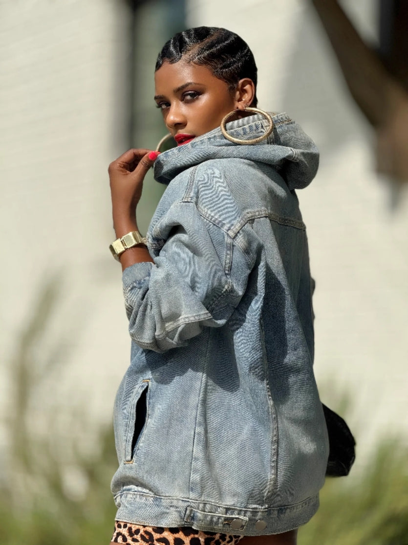 Denim Hooded Loose Hoodie 3