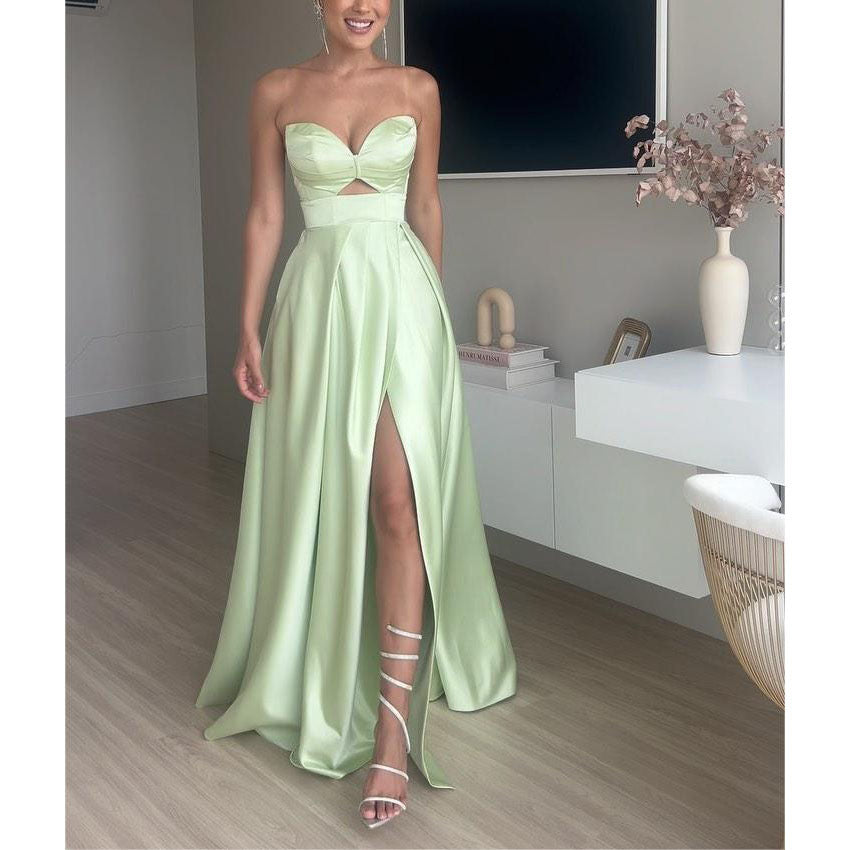 Women's Sexy Hollow-Out Strapless Slit Maxi Dress