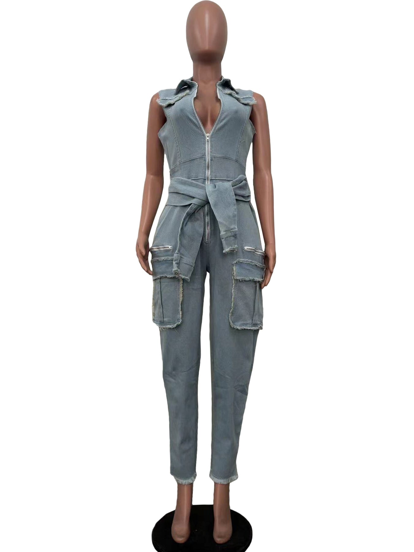 Women Summer Pockets Denim Jumpsuit 5