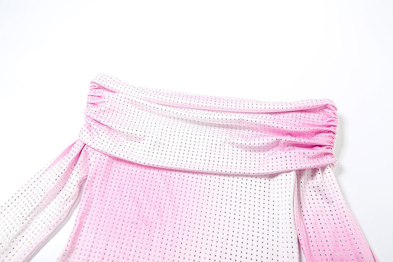 Women Elegant Shiny Gradient Off Shoulder Bodycon Dress 9