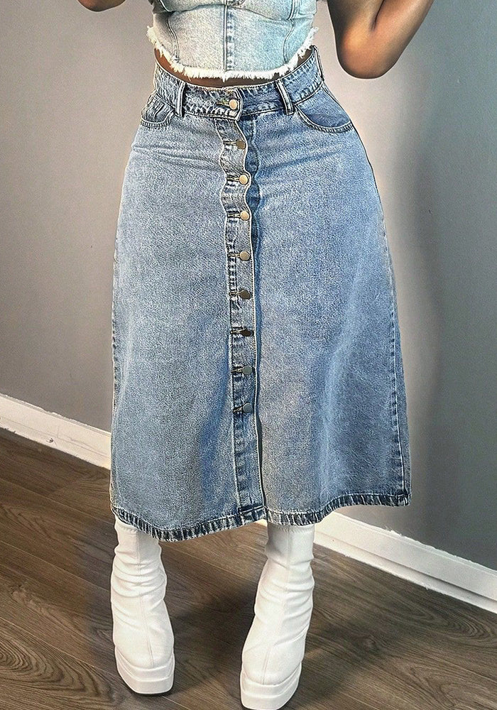 Women Buttoned Denim Skirt