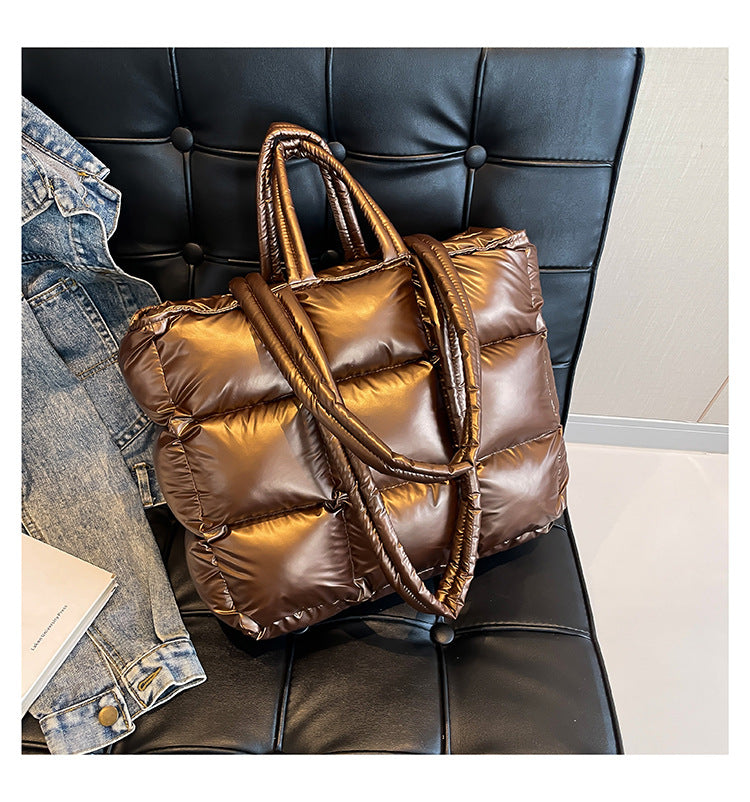 Cotton Down Bag Women's Checkered Shoulder Fashionable Handbag 26