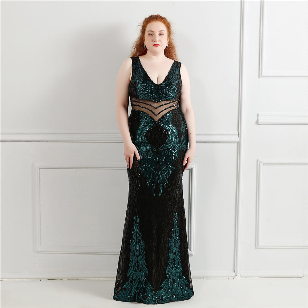 Plus Size Women Sequins Sleeveless Formal Party Evening Dress 5