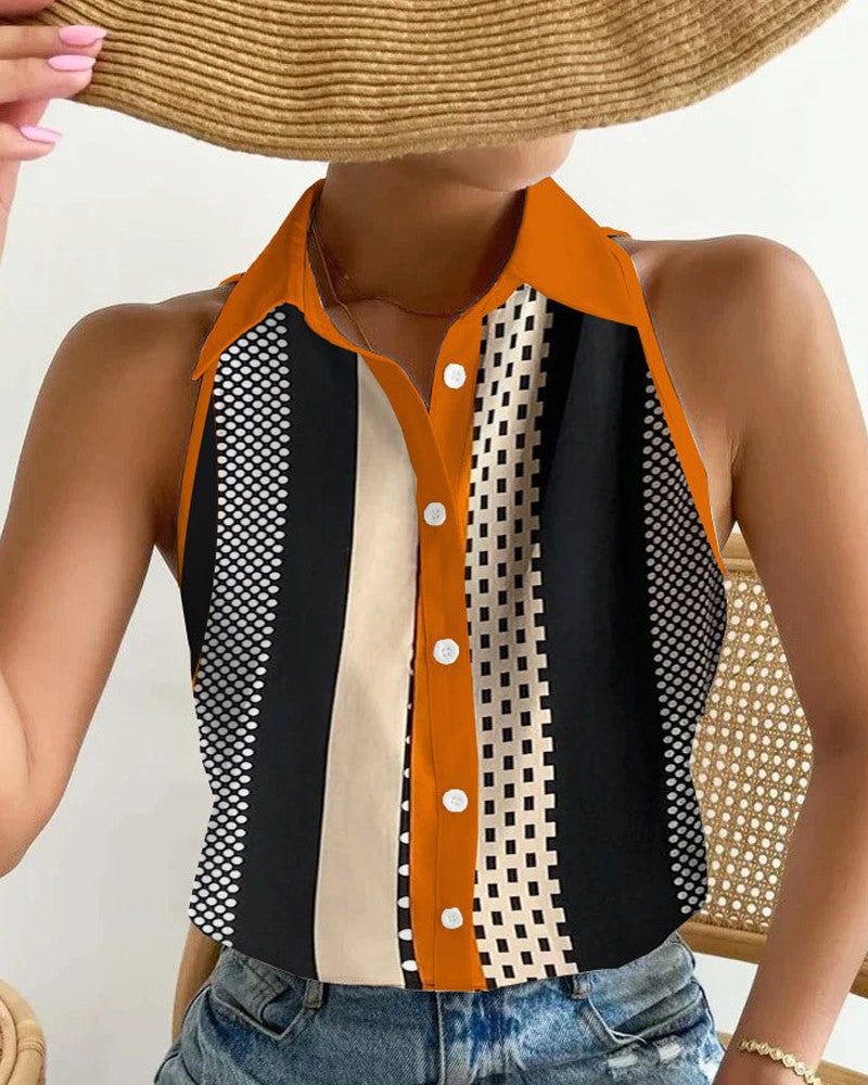 Summer Casual Fashion Sleeveless Abstract Print Blouse 11