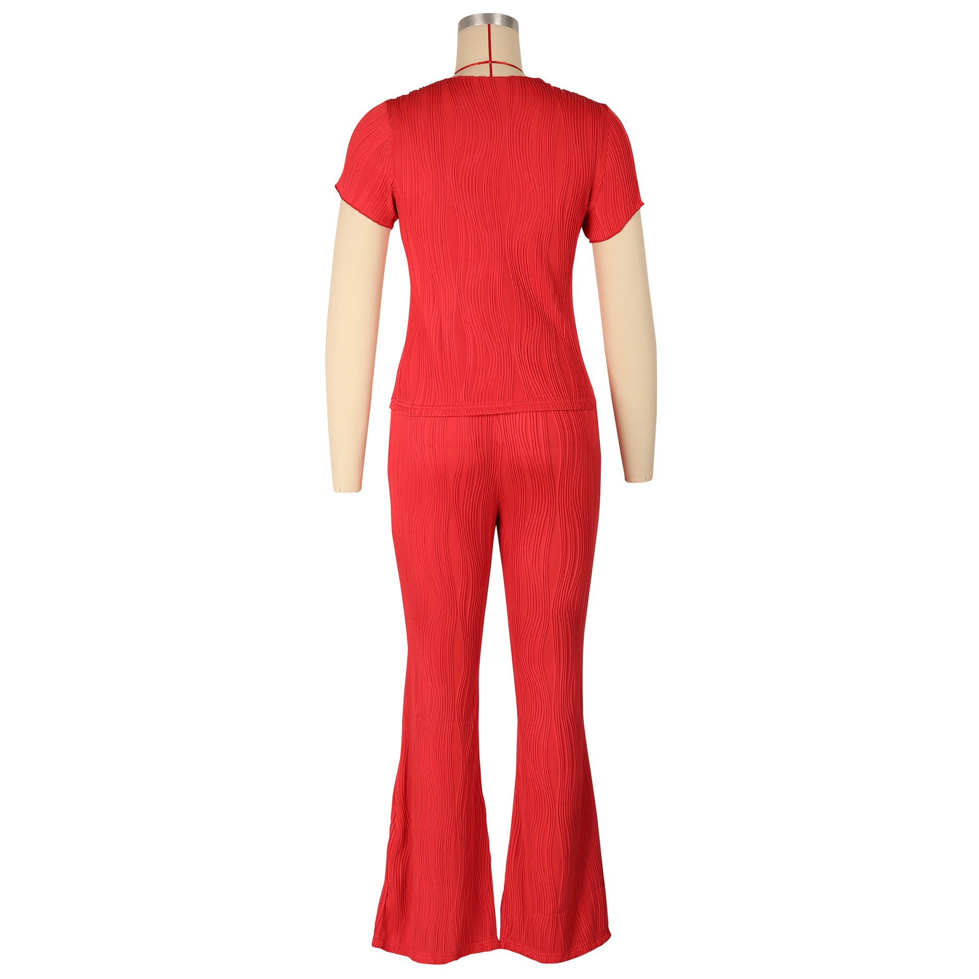 Women Casual Ribbed Summer Short Sleeve Top and Pants Two-Piece Set 21