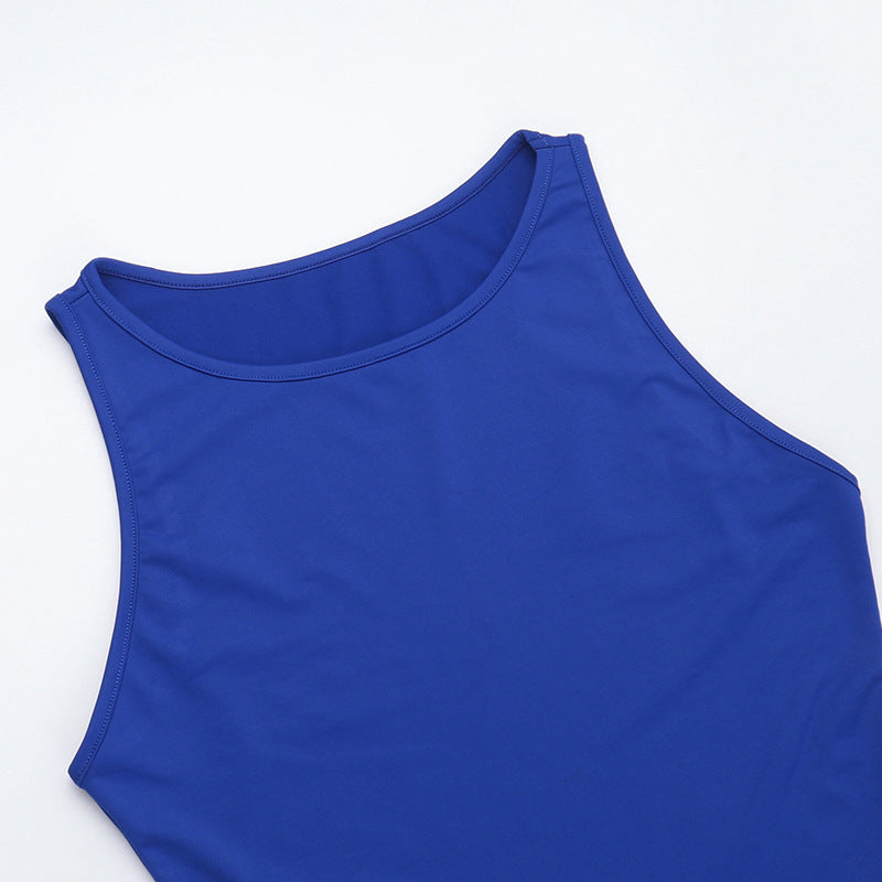 Women Round Neck Sleeveless Sexy Solid Dress 10