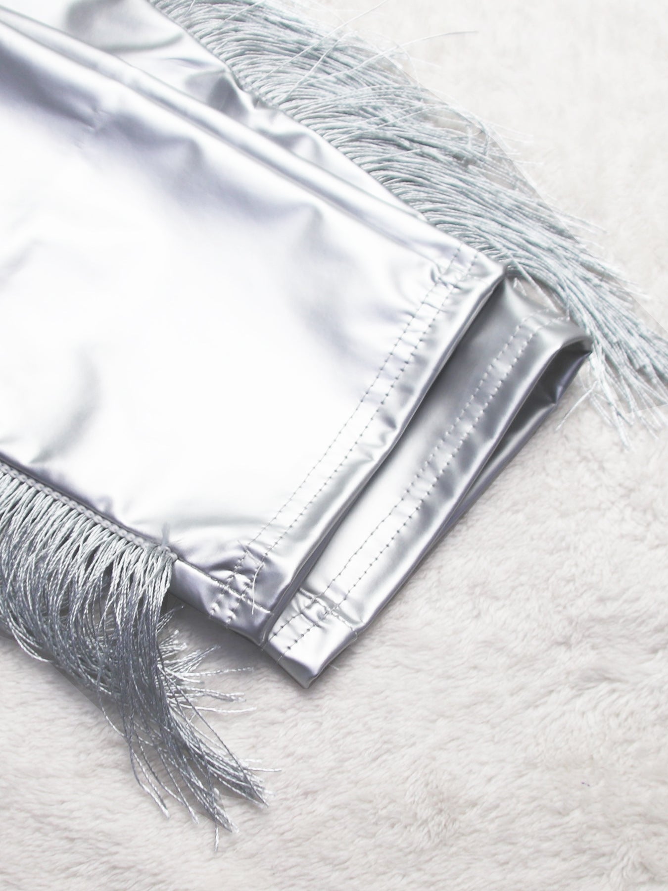 Sexy Strapless hollow tassel vest high waist Tight Fitting pants stretch leather two-piece set 18