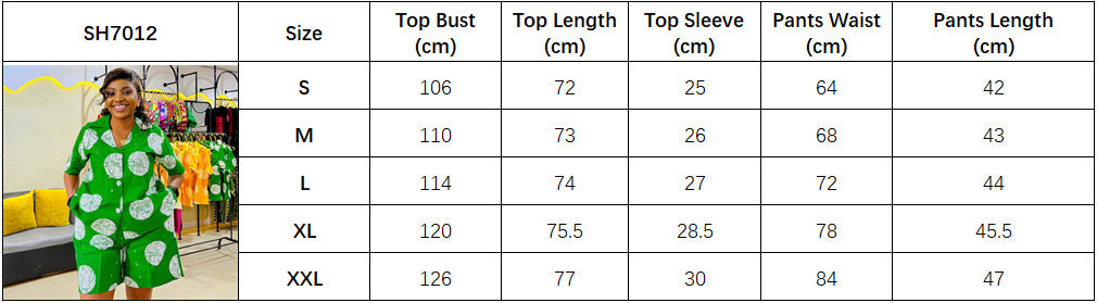 Plus-size African Women printed short-sleeved turndown collar shirt and casual shorts two-piece set 6