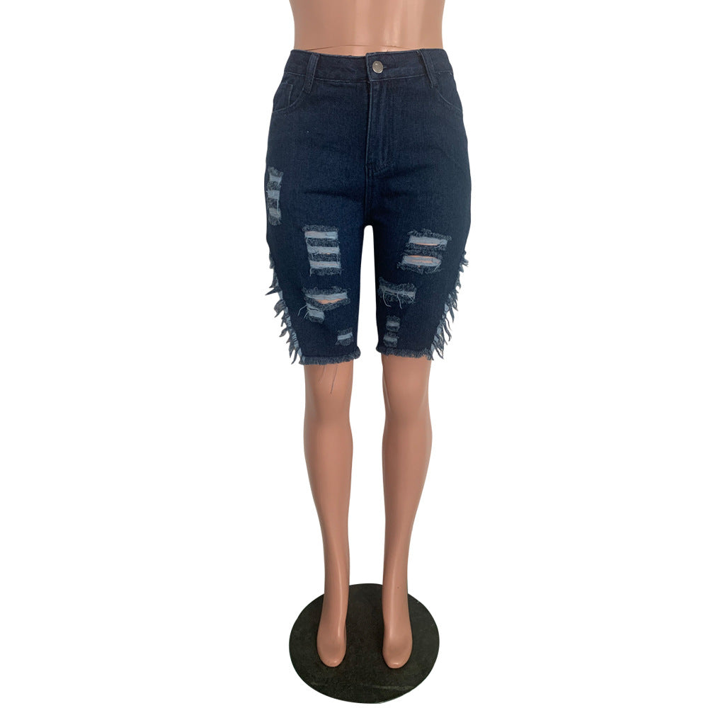 Distressed Denim Knee-Length Shorts 14