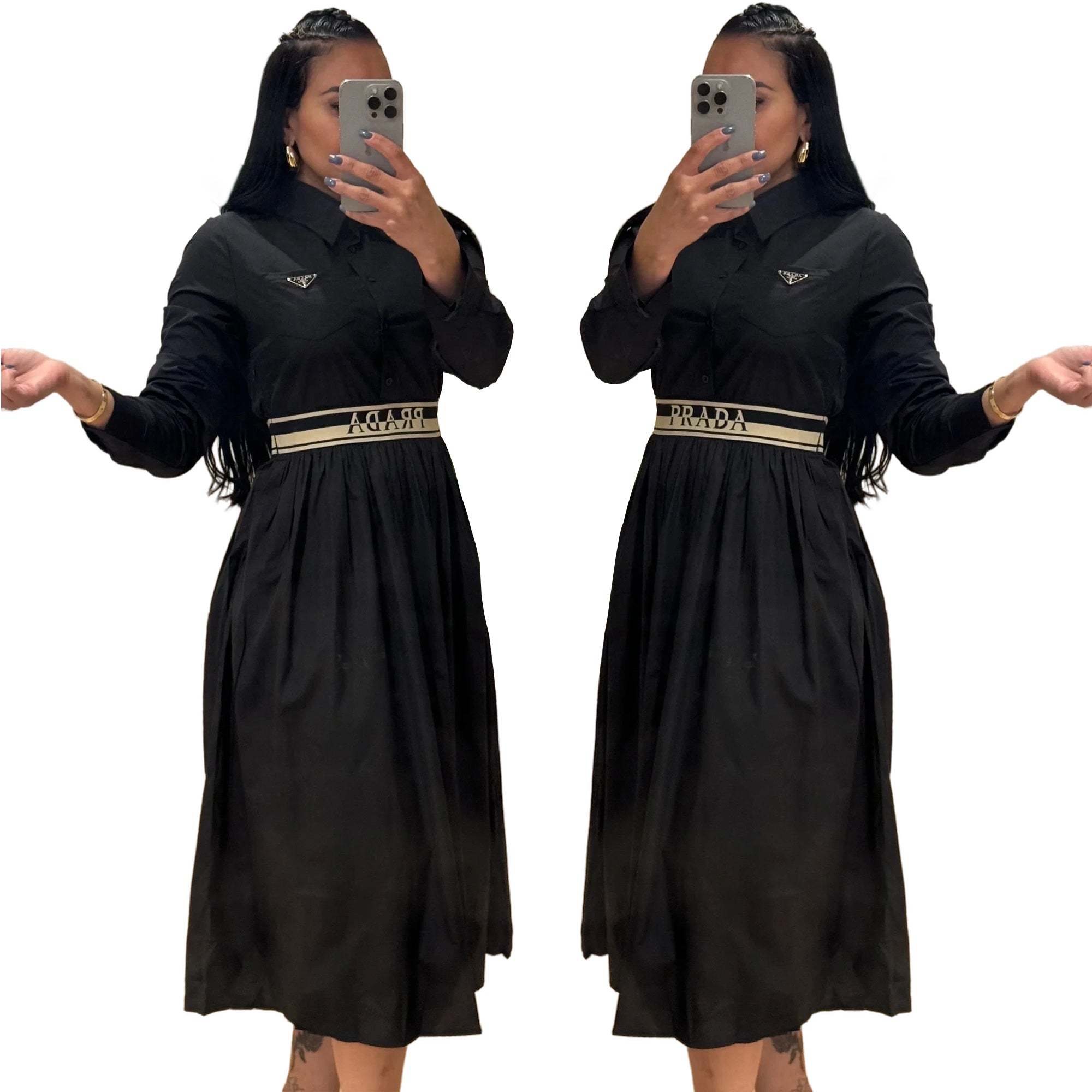 Women Autumn and Winter Elegant Shirt Dress (with Pockets) 14