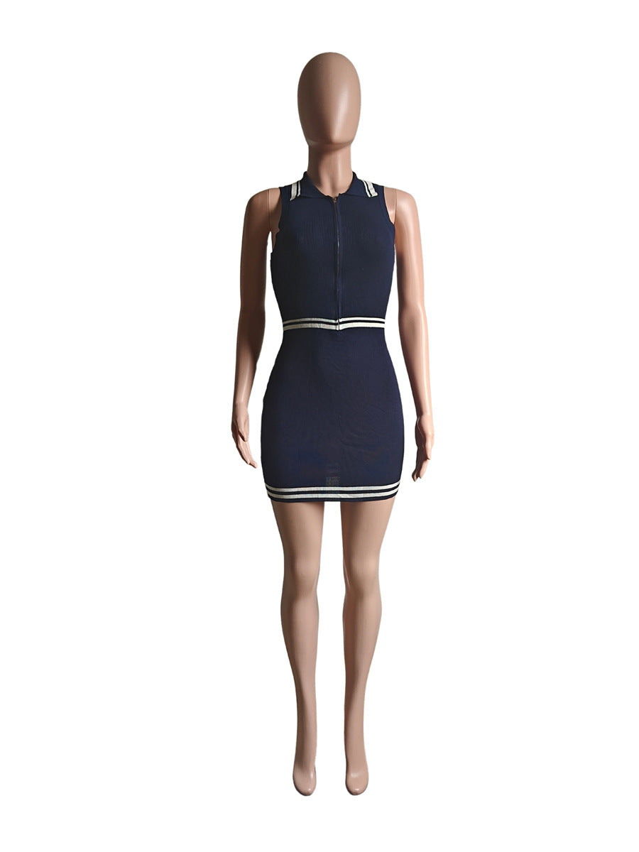 Women Polo neck zipper sleeveless knitting Dress 4