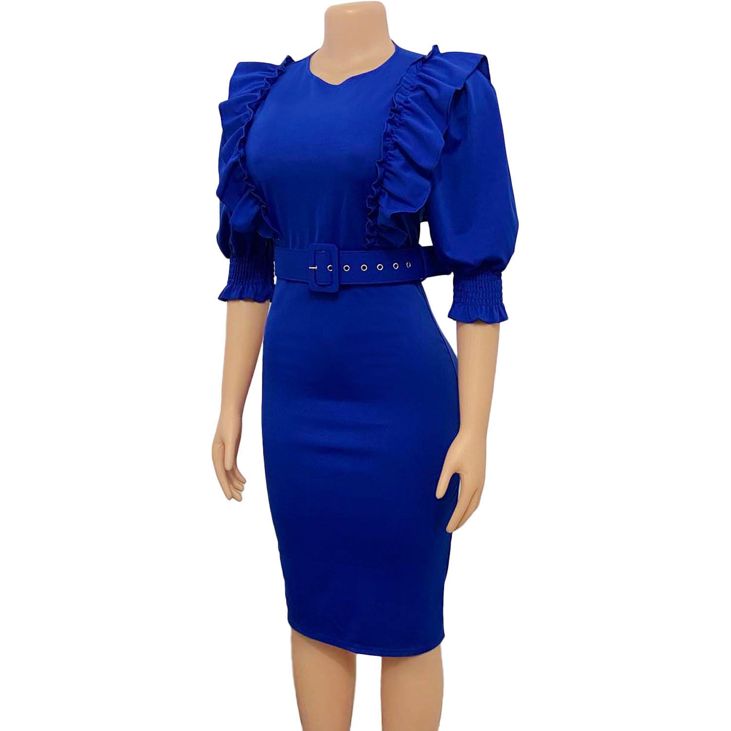 Plus Size African Women Ruffles Short Sleeve Bodycon Dress 11