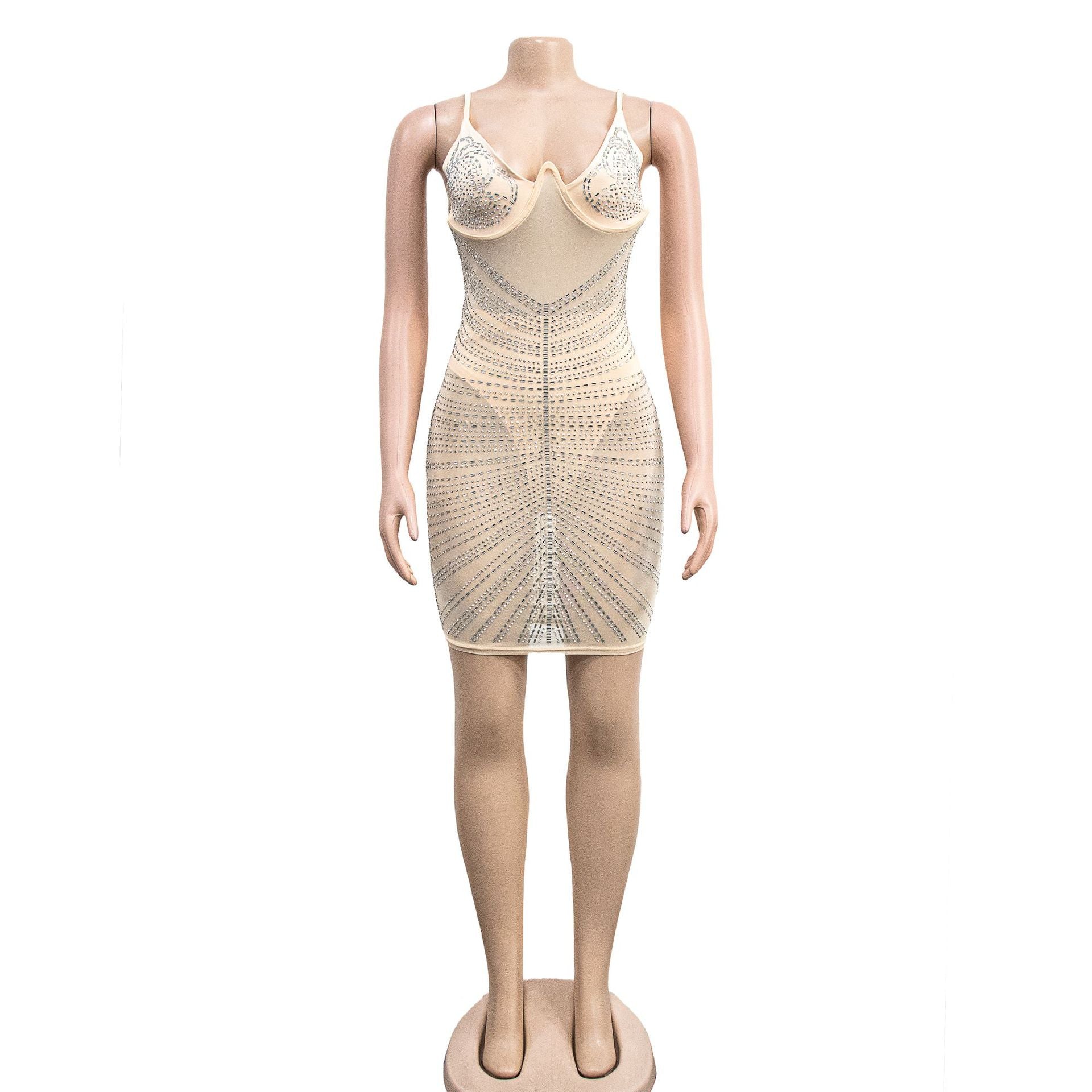 Women's Fashion Beaded Mesh straps Sleeveless club Dress 24