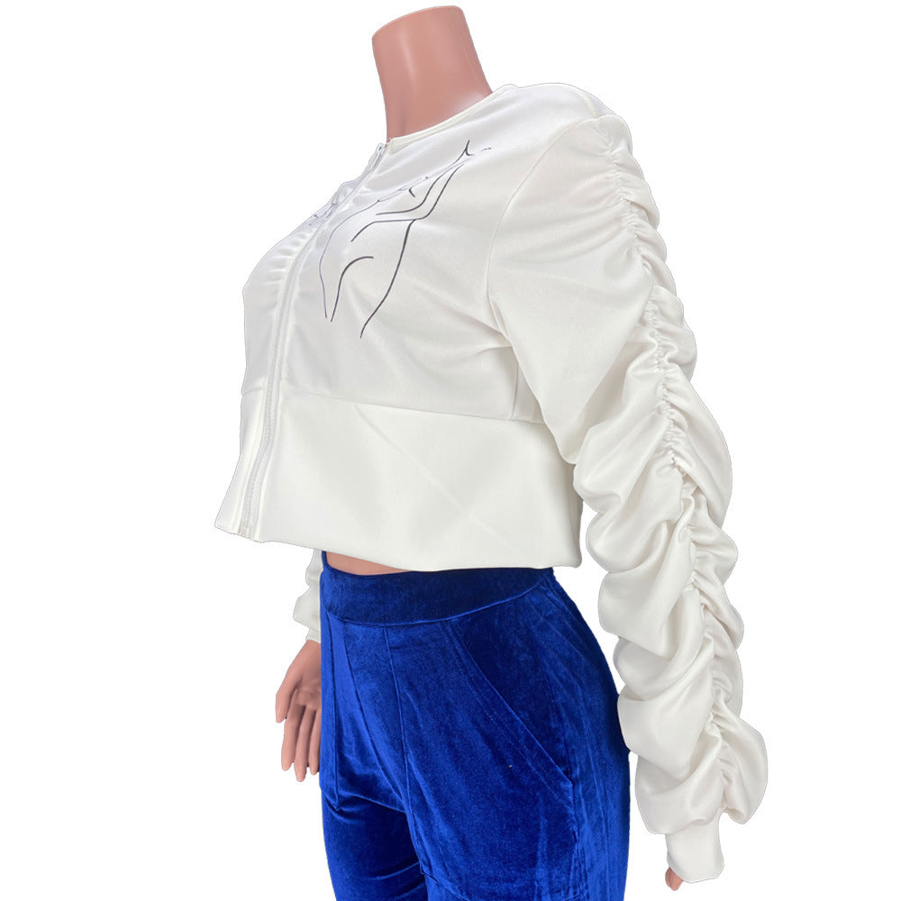 Women Sexy Printed Line Puff Sleeve Top 8