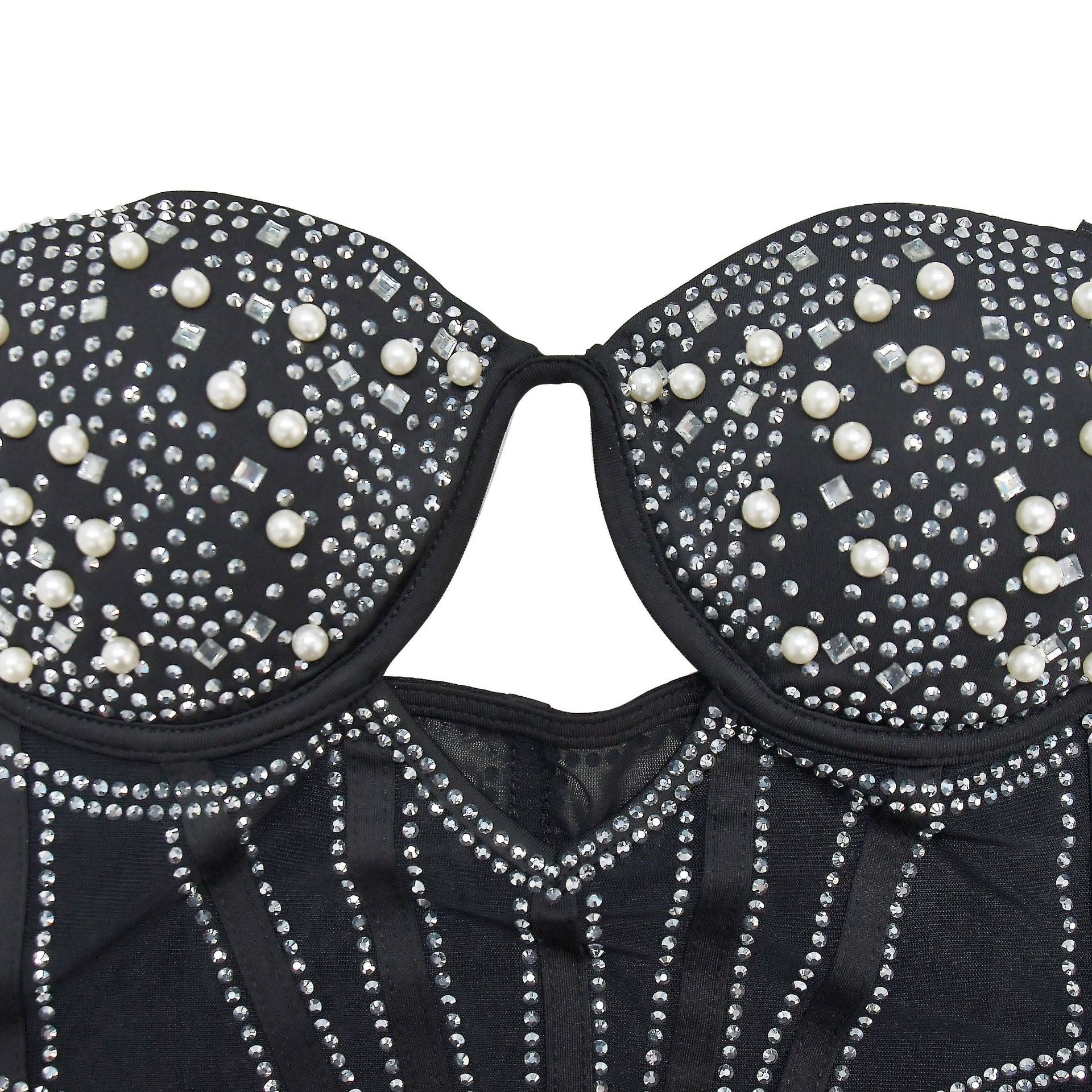 Fashionable Women's Solid Color Mesh Beaded Suspender Skirt Dress 23