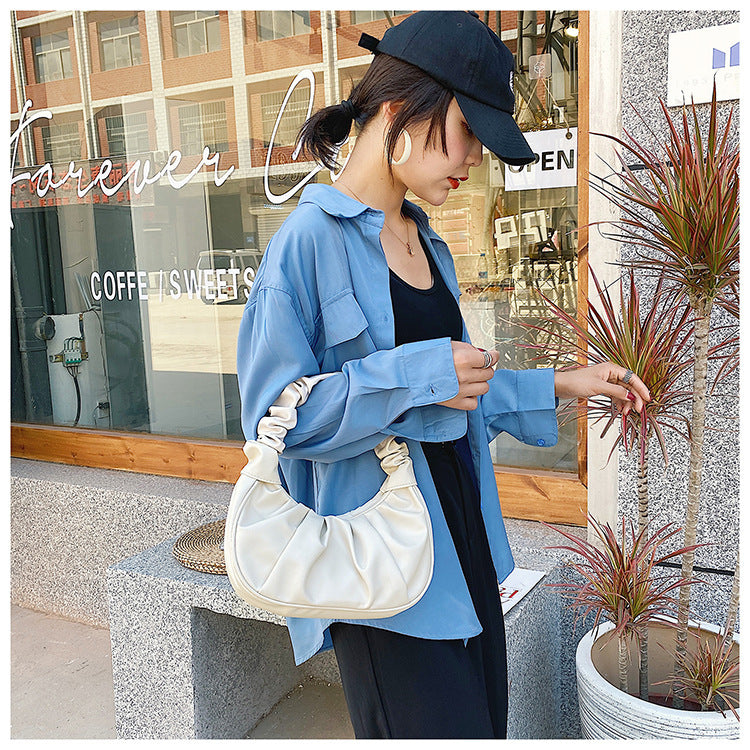 women Korean one-shoulder bag French bag fashion pleated handbag underarm bag 25