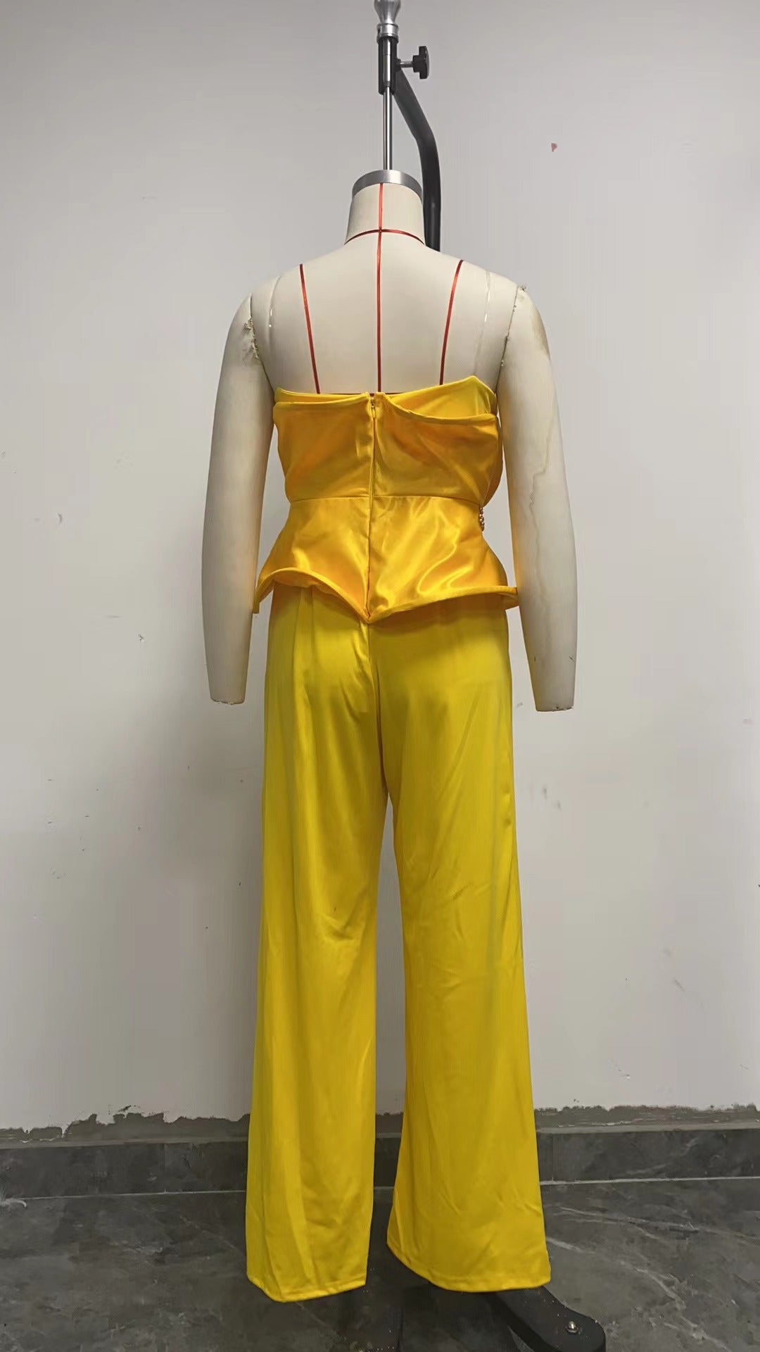 Strapless Ruffle Top Wide Leg Pants Elegant Two Piece Set 8