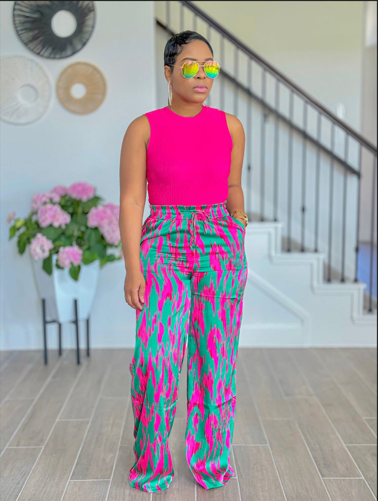 Women's loose Casual straight pants printed Chic elegant trousers 10