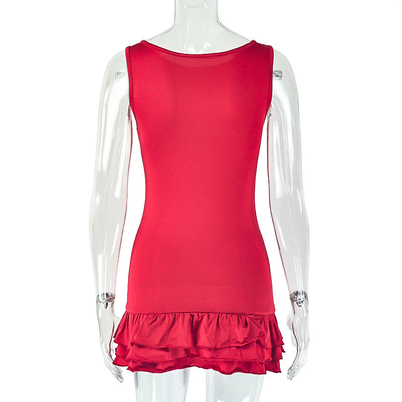 Women Sleeveless Round Neck Solid Career Pleated Mini Dress 13