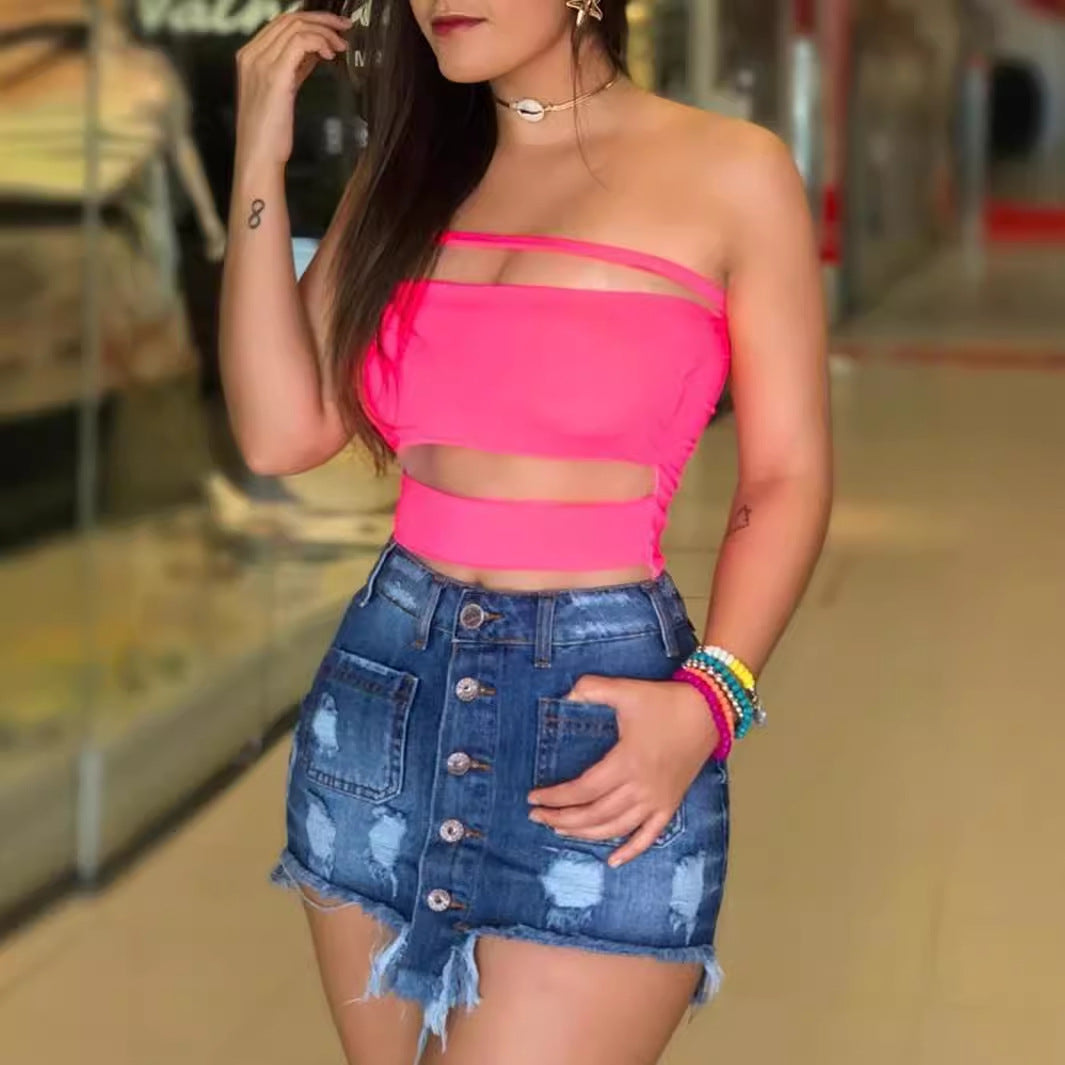 Women Patchwork Denim Skirt 4