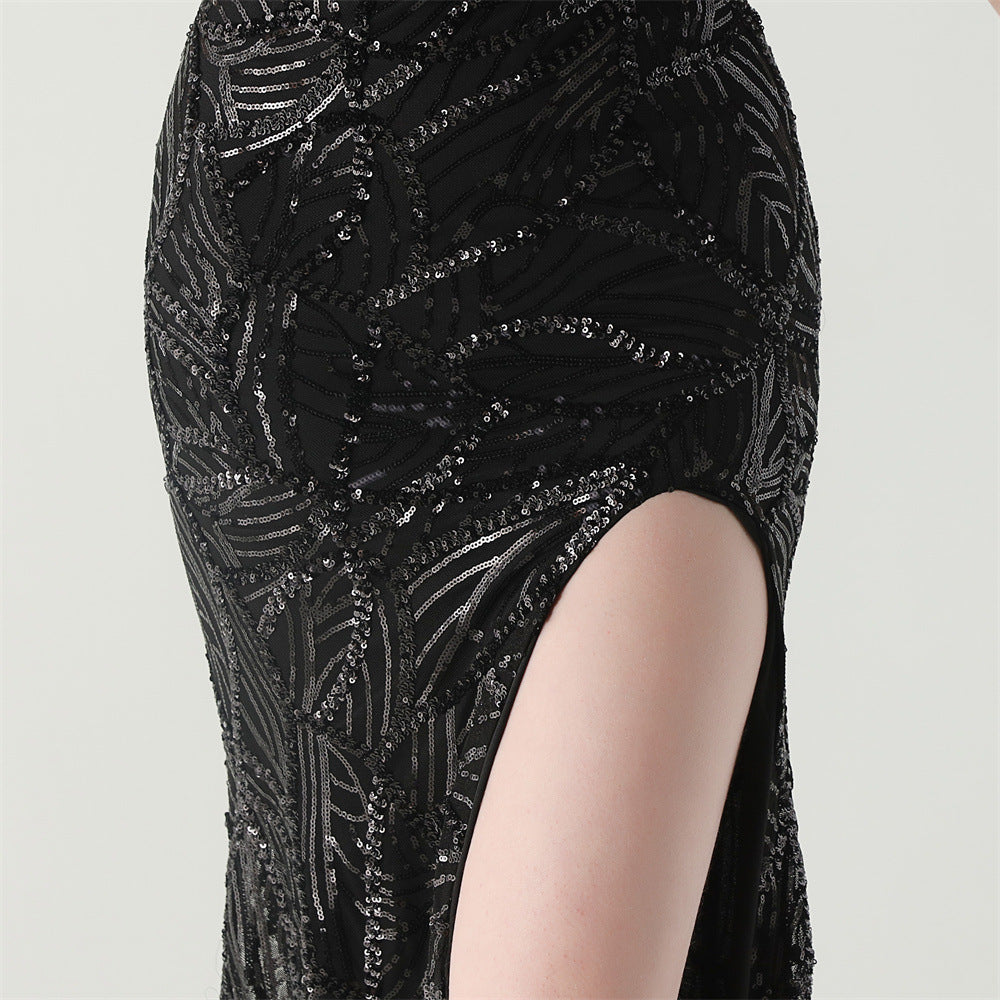 Women One Shoulder Beaded Geometric Sequin Formal Party Prom Wedding Evening Dress 61