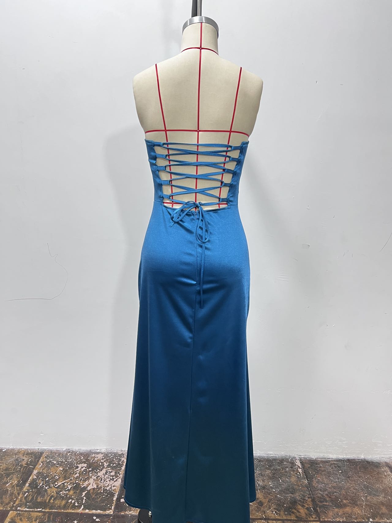 Women's Sexy Low Back Strapless Long Dress Satin Chic Bodycon Gown 7