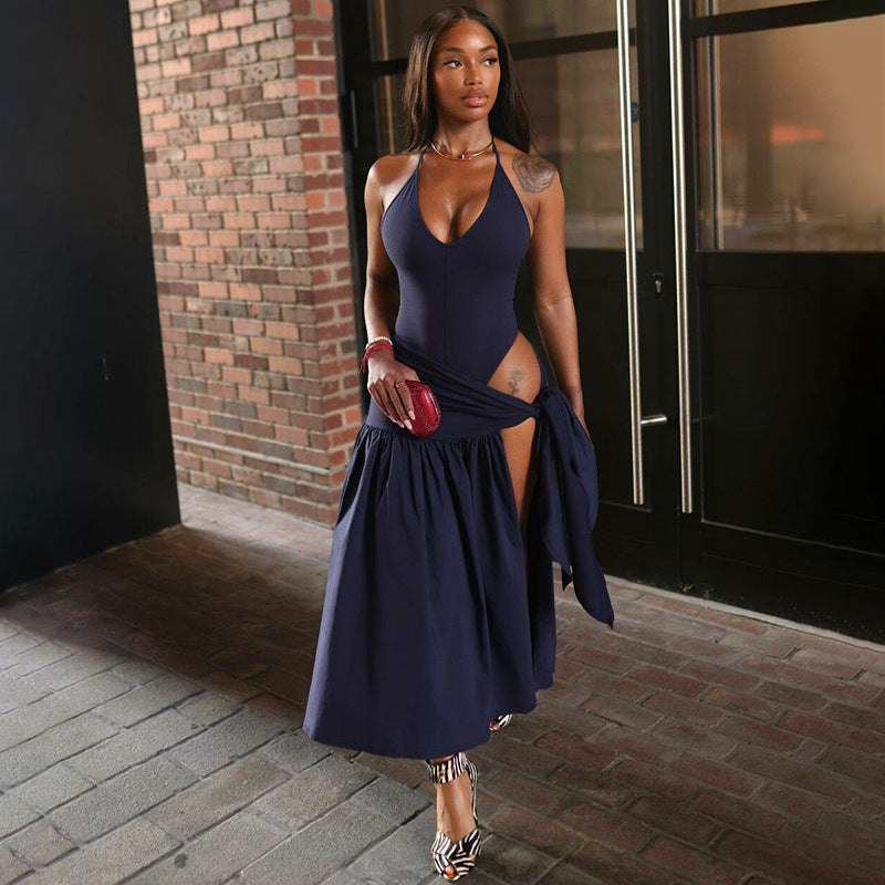 Women's autumn fashion sexy Low Back bodysuit slim lace-up skirt set 17