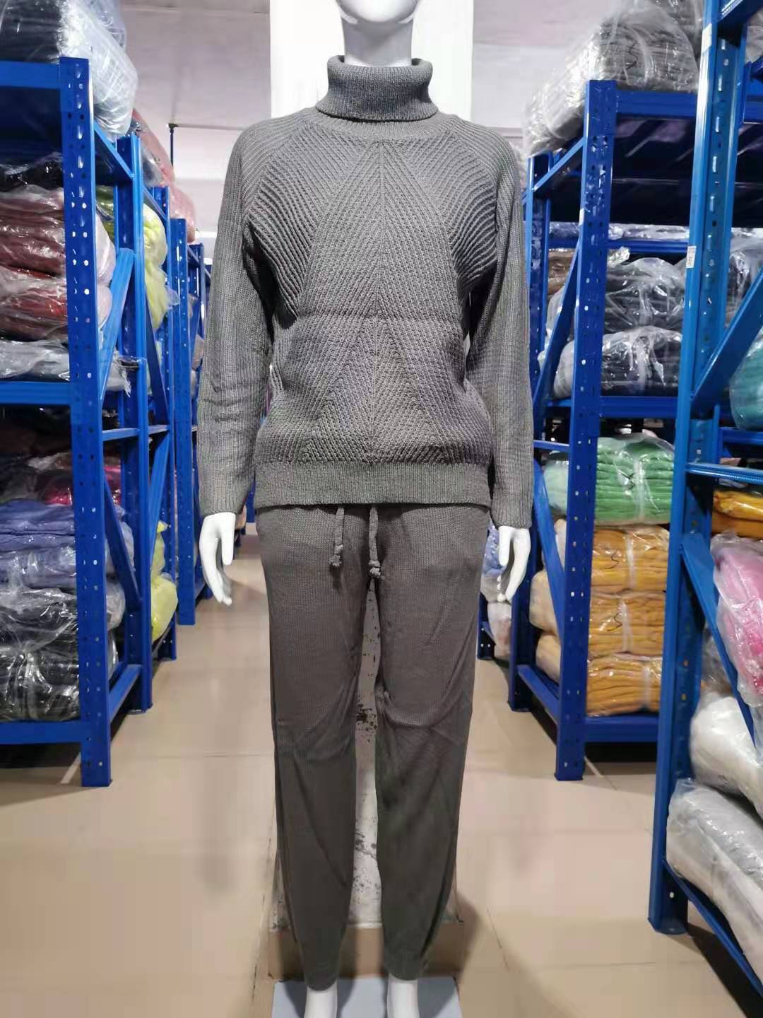 Women turtleneck Solid Casual sweater + trousers two-piece set 24