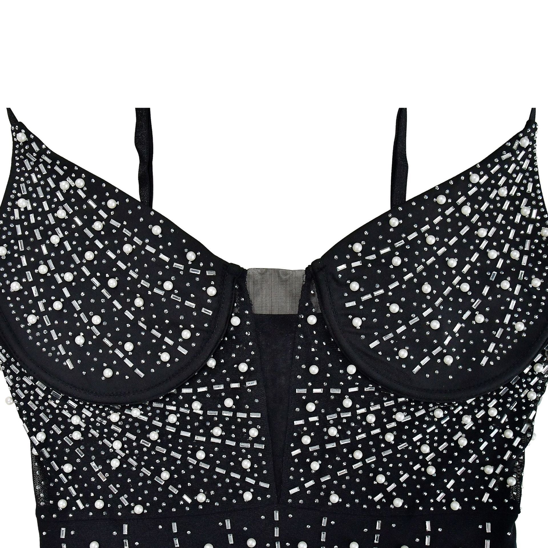 Women Solid Beaded Mesh Sleeveless Dress 18