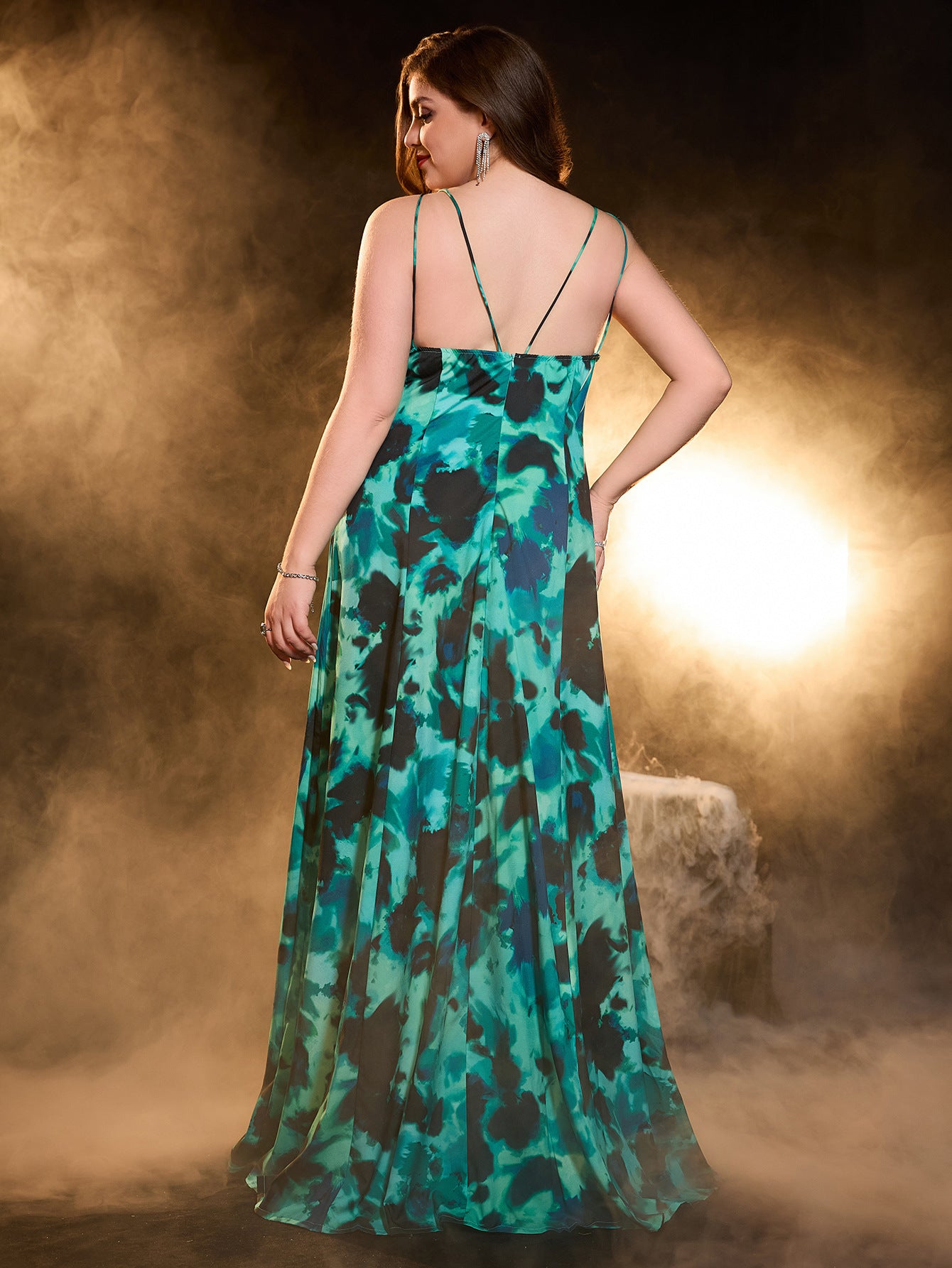 Plus Size Women Sexy Printed Strap Slit Summer Beach Dress 6