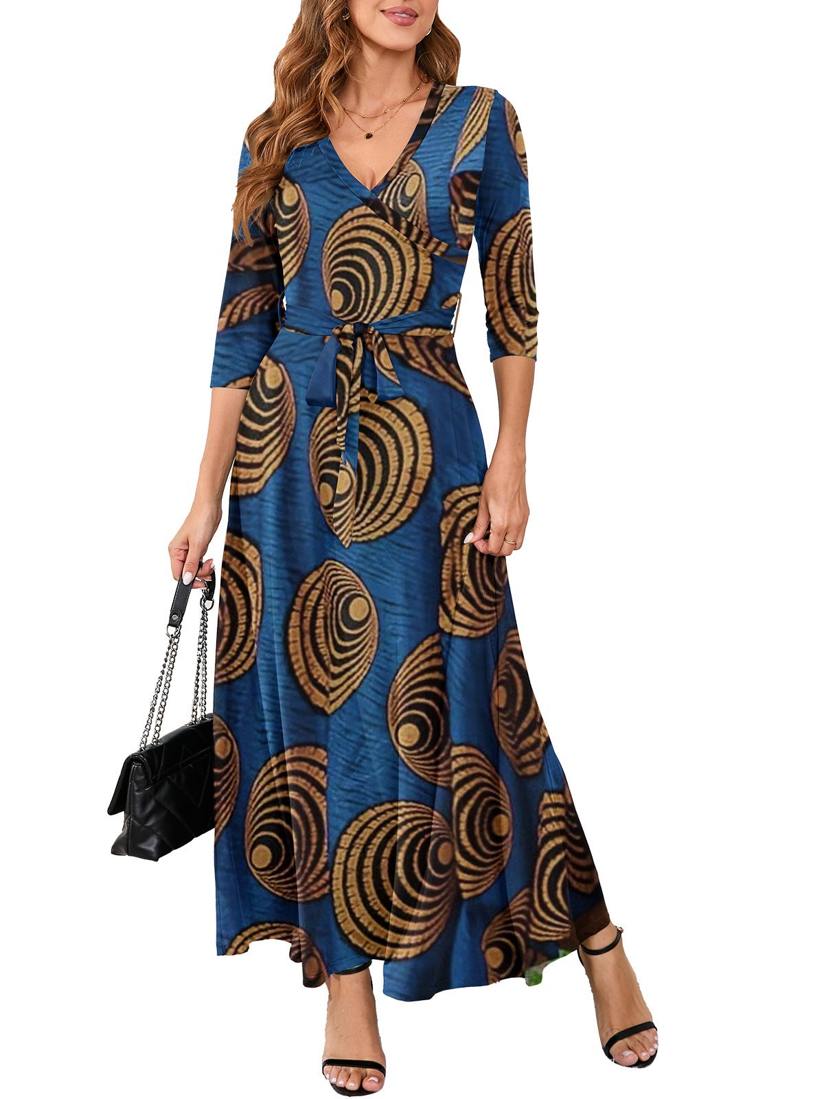 Women Sexy Printed V Neck Dress 32