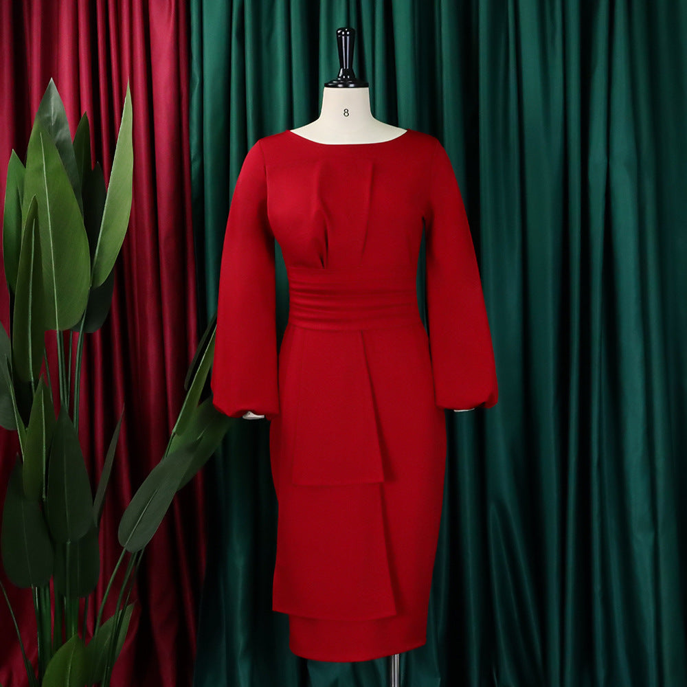 Women's Solid Color Professional Fashion Chic Plus Size Elegant African Dress 30