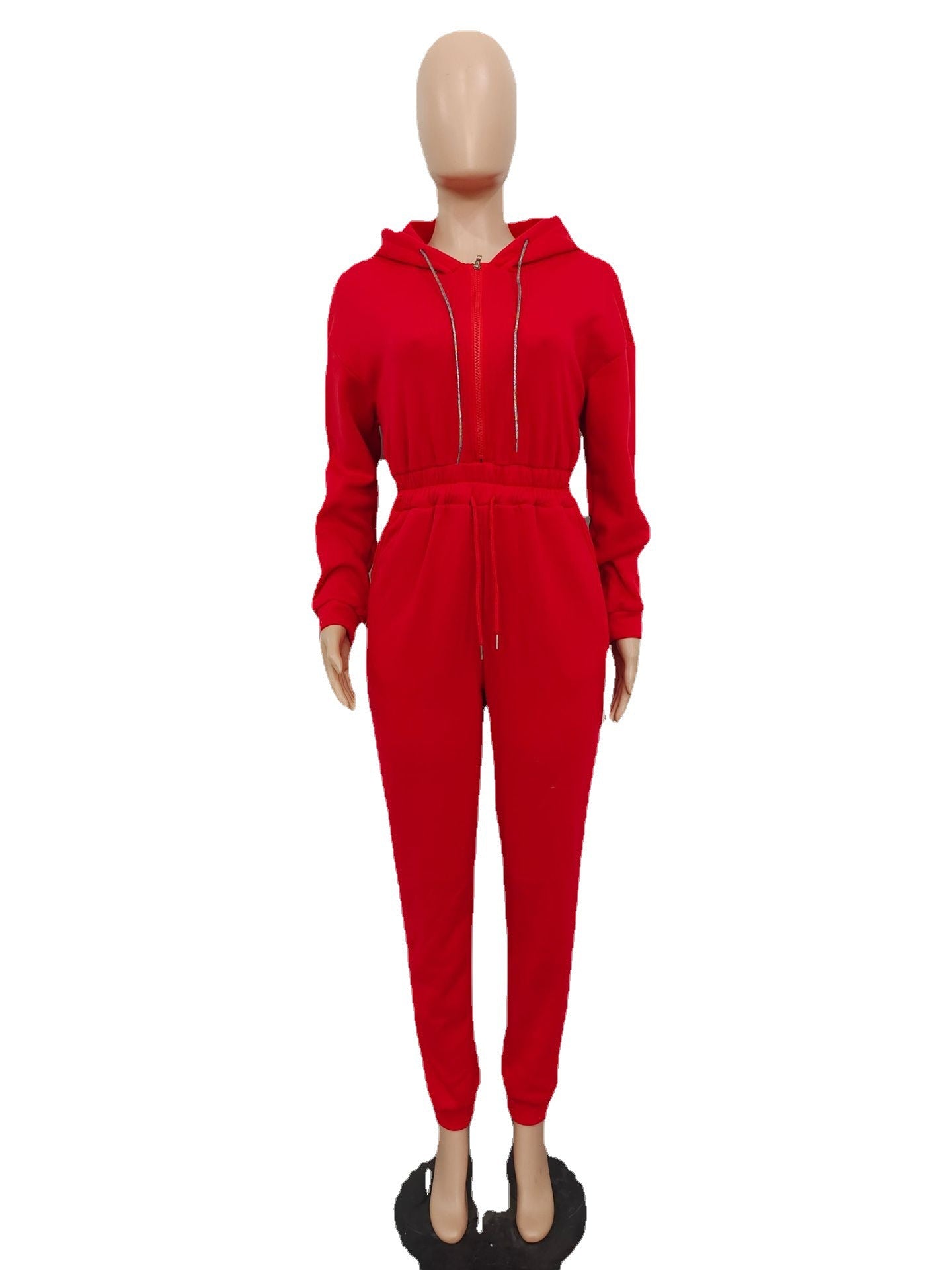Sexy Women'S Hooded Solid Color Long Sleeve Casual Jumpsuit 14