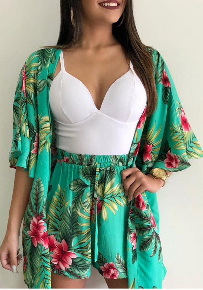 Plant Print Two-Piece Shorts Set