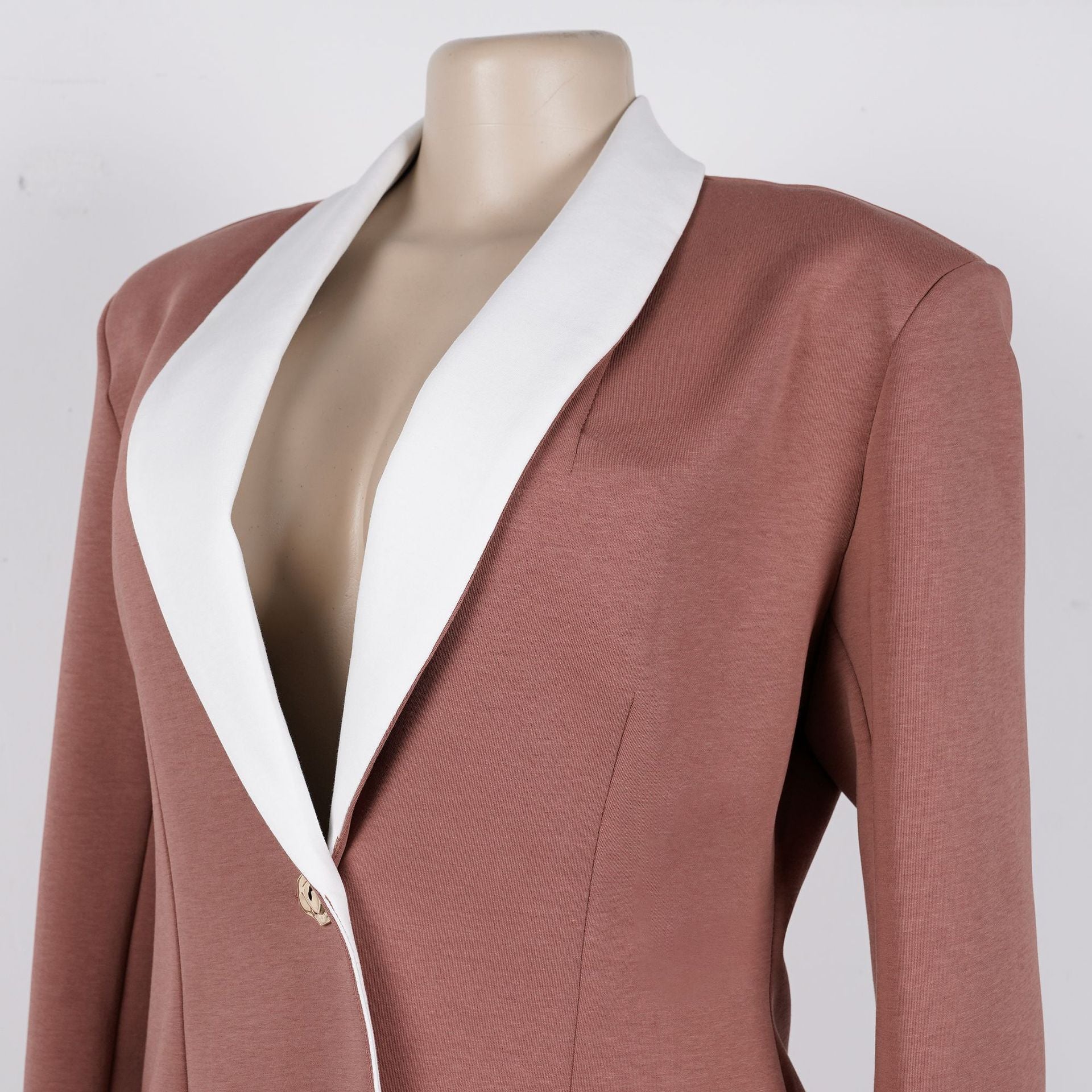 Women's Elegant Career Color-Blocking Turndown Collar Casual Suit Two-Piece Set 45